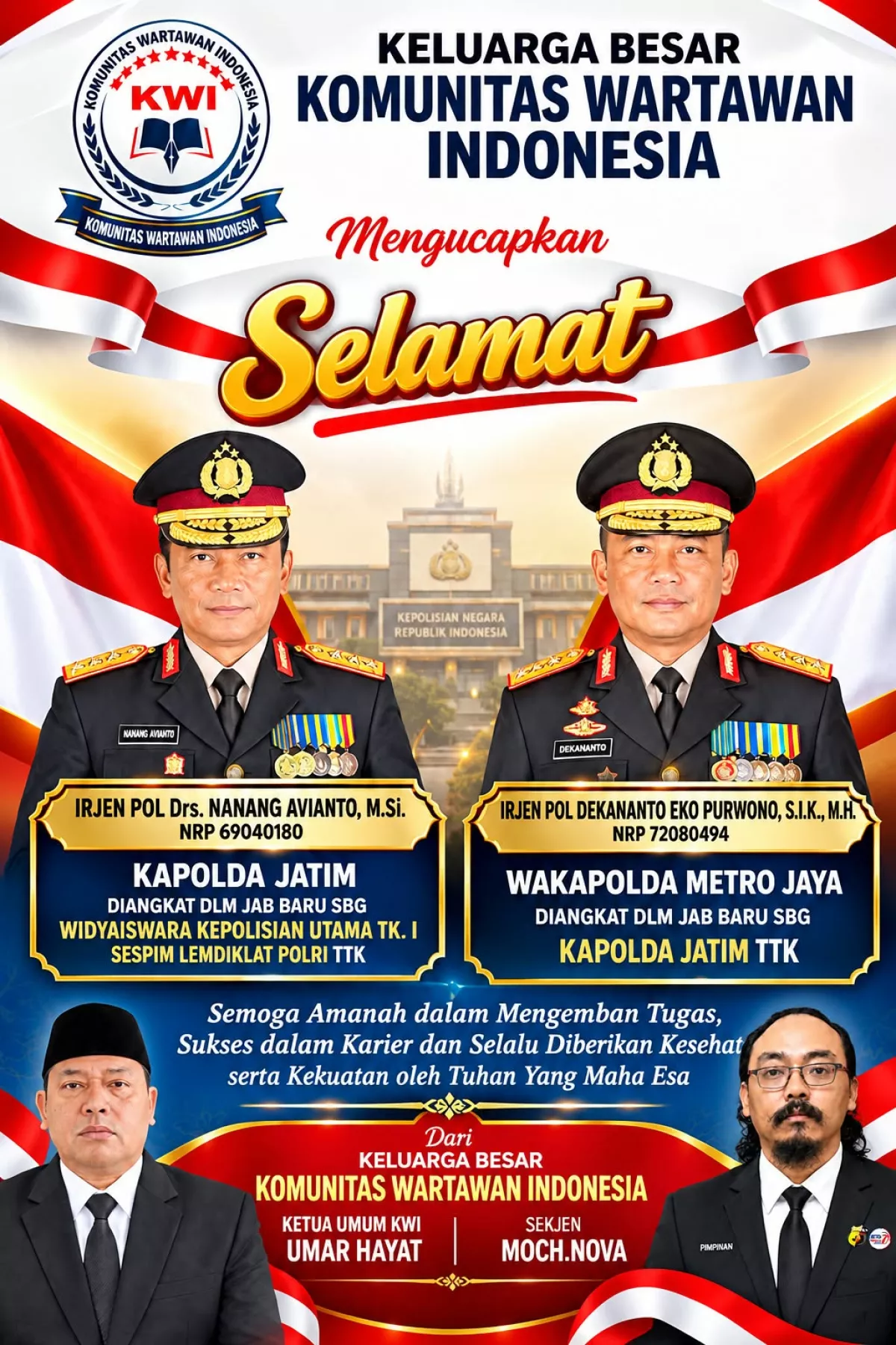 Ketua Umum KWI Ucapkan Selamat Kepada  Irjen Pol Dekananto Eko Purwono Sebagai Kapolda Jawa timur yang Baru